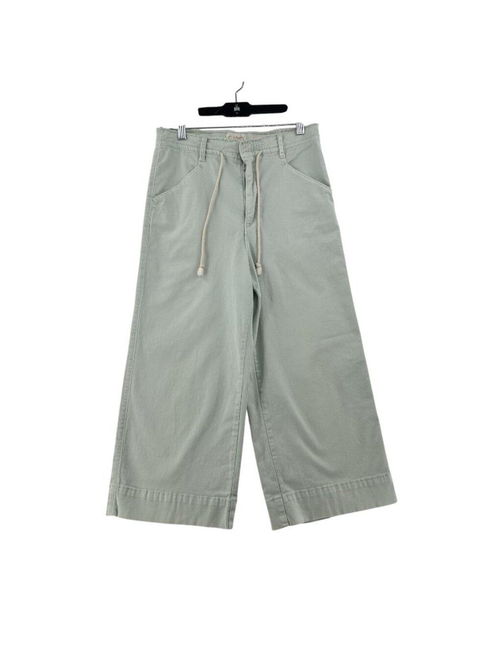 Anthropologie Chino Cropped Wide Leg Pants Sz 27 High Rise Drawstring LightGreen